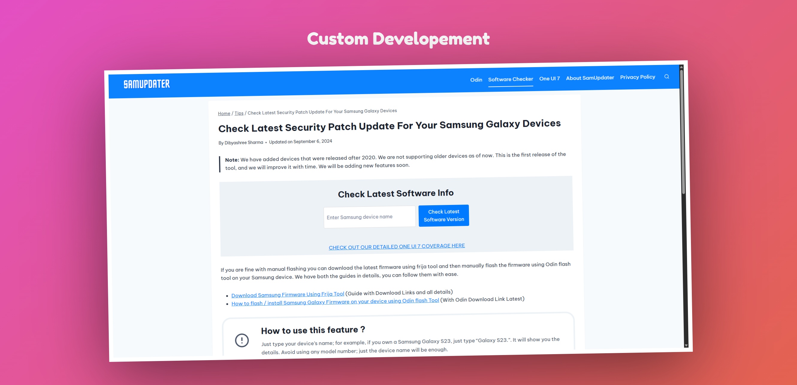Custom Development - Software Info Tracker WordPress